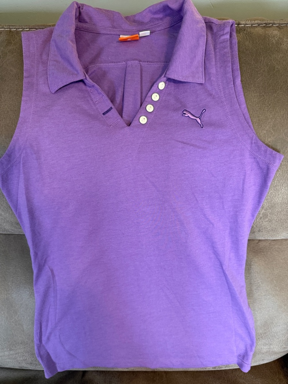 Puma Purple Sleeveless Polo Tank with Embroidered Cat Logo